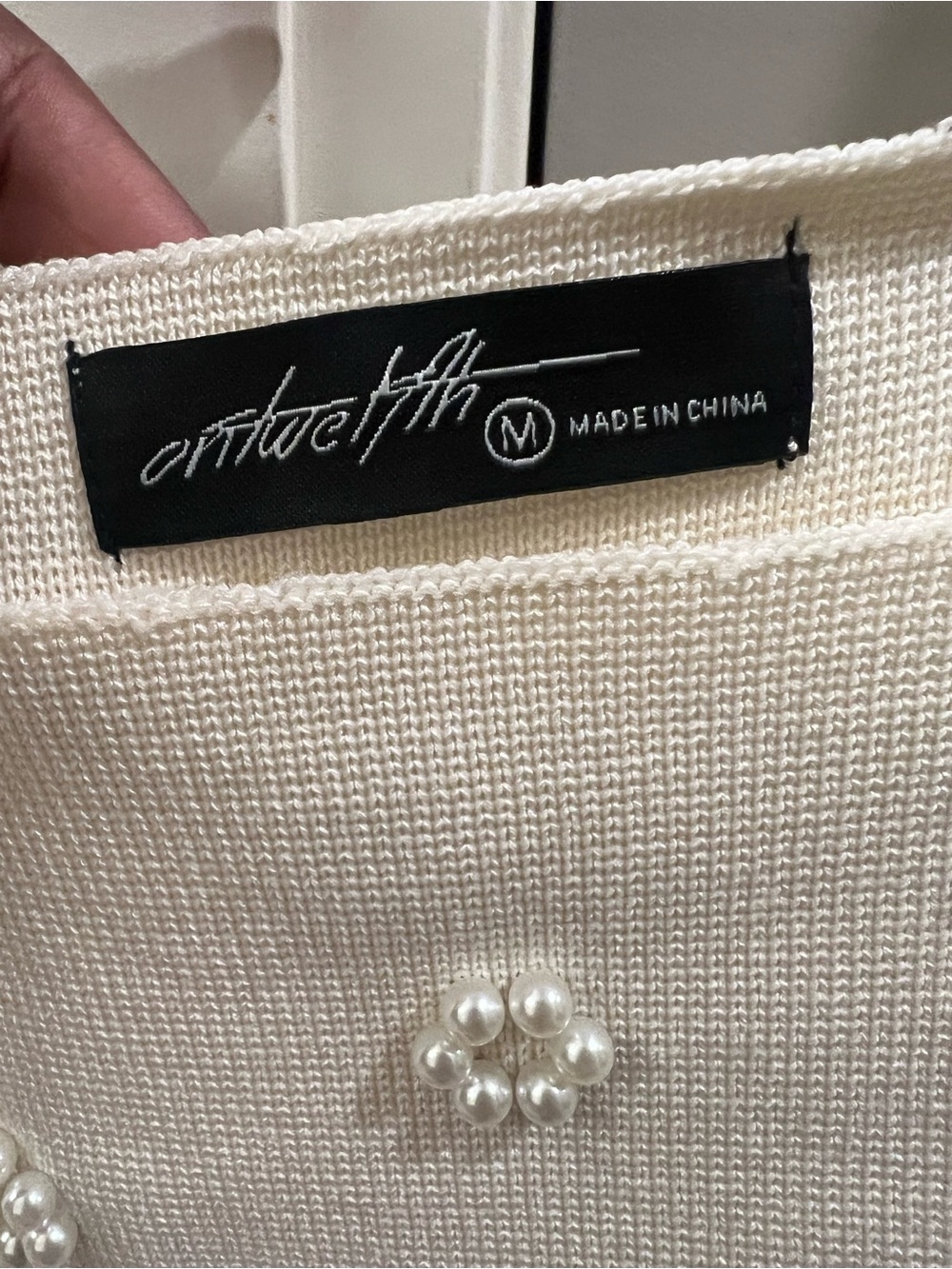 NWOT On Twelfth Anthropologie Ivory Pearl-Embellished Knit Crop Top Sz M - Picture 3 of 4